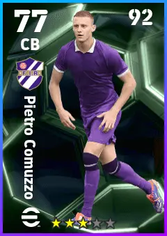 Pietro Comuzzo eFootball 2026 player card — 77 OVR CB