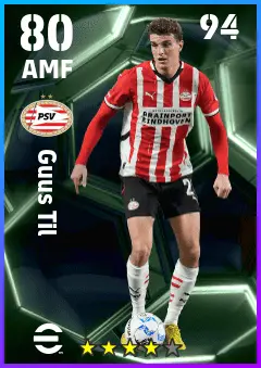 Guus Til eFootball 2026 player card — 80 OVR AMF