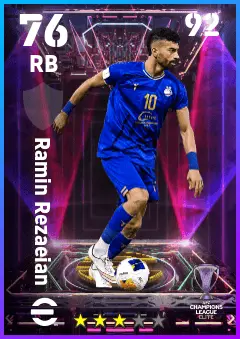 Ramin Rezaeian eFootball 2026 player card — 76 OVR RB