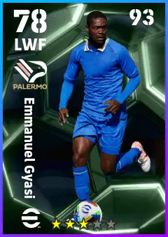 Emmanuel Gyasi eFootball 2026 player card — 78 OVR LWF