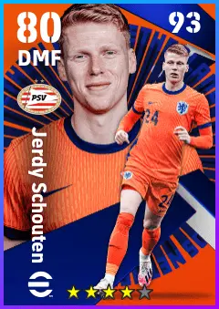 Jerdy Schouten eFootball 2026 player card — 80 OVR DMF