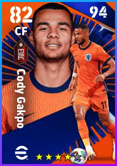 Cody Gakpo eFootball 2026 player card — 82 OVR CF
