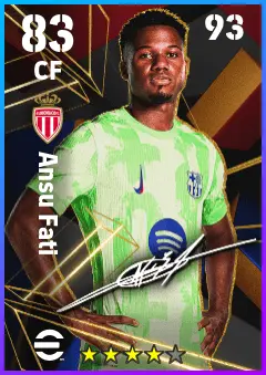 Ansu Fati eFootball 2026 player card — 83 OVR CF