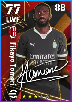 Fikayo Tomori eFootball 2026 player card — 77 OVR LWF