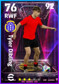 Tyler Dibling eFootball 2026 player card — 76 OVR RWF
