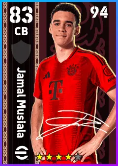 Jamal Musiala eFootball 2026 player card — 83 OVR CB