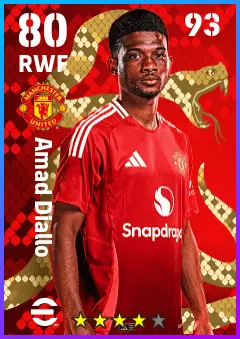 Amad Diallo eFootball 2026 player card — 80 OVR RWF