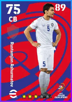 Rustamjon Ashurmatov eFootball 2026 player card — 75 OVR CB