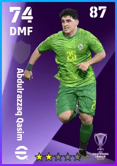 Abdulrazzaq Qasim eFootball 2026 player card — 74 OVR DMF