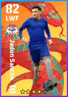 Jadon Sancho eFootball 2026 player card — 82 OVR LWF