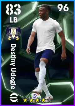 Destiny Udogie eFootball 2026 player card — 83 OVR LB