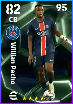Willian Pacho eFootball 2026 player card — 82 OVR CB