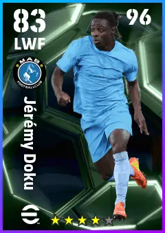 Jeremy Doku eFootball 2026 player card — 83 OVR LWF