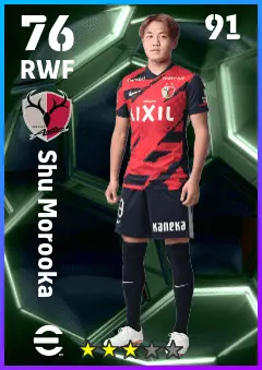 Shu Morooka eFootball 2026 player card — 76 OVR RWF