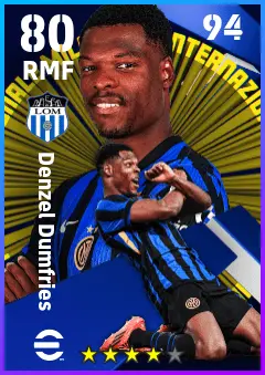 Denzel Dumfries eFootball 2026 player card — 80 OVR RMF