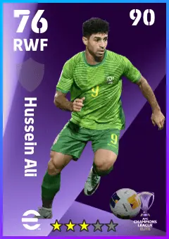 Hussein Ali eFootball 2026 player card — 76 OVR RWF