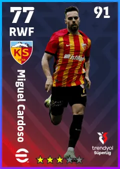 Miguel Cardoso eFootball 2026 player card — 77 OVR RWF