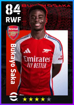 Bukayo Saka eFootball 2026 player card — 84 OVR RWF