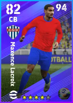 Maxence Lacroix eFootball 2026 player card — 82 OVR CB
