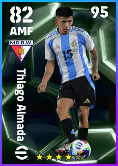 Thiago Almada eFootball 2026 player card — 82 OVR AMF