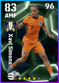 Xavi Simons eFootball 2026 player card — 83 OVR AMF