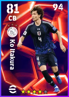Ko Itakura eFootball 2026 player card — 81 OVR CB