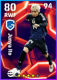 Junya Ito eFootball 2026 player card — 80 OVR RWF