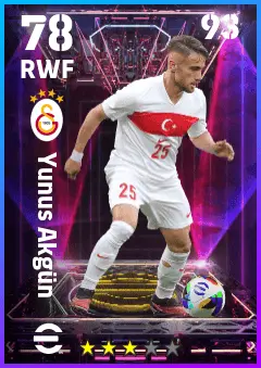 Yunus Akgun eFootball 2026 player card — 78 OVR RWF