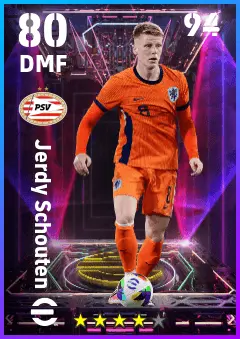 Jerdy Schouten eFootball 2026 player card — 80 OVR DMF