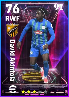 David Akintola eFootball 2026 player card — 76 OVR RWF