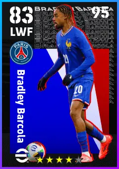 Bradley Barcola eFootball 2026 player card — 83 OVR LWF
