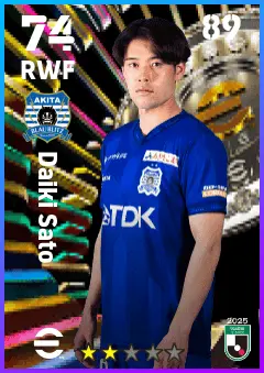 Daiki Sato eFootball 2026 player card — 74 OVR RWF