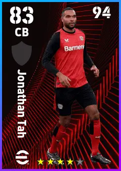 Jonathan Tah eFootball 2026 player card — 83 OVR CB