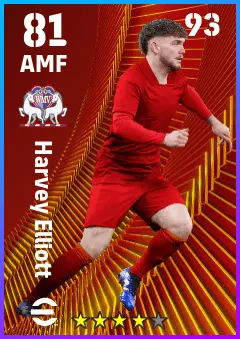 Harvey Elliott eFootball 2026 player card — 81 OVR AMF
