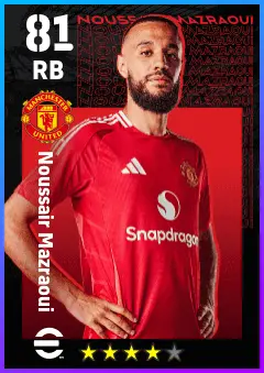 Noussair Mazraoui eFootball 2026 player card — 81 OVR RB