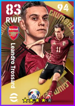 Leandro Trossard eFootball 2026 player card — 83 OVR RWF