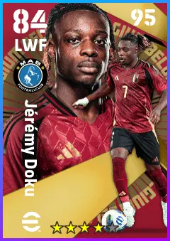 Jeremy Doku eFootball 2026 player card — 84 OVR LWF