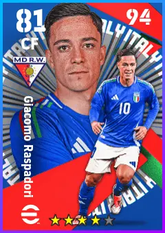 Giacomo Raspadori eFootball 2026 player card — 81 OVR CF