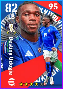 Destiny Udogie eFootball 2026 player card — 82 OVR LB