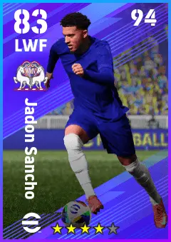 Jadon Sancho eFootball 2026 player card — 83 OVR LWF