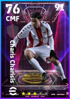 Charis Charisis eFootball 2026 player card — 76 OVR CMF