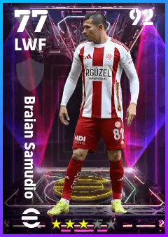 Braian Samudio eFootball 2026 player card — 77 OVR LWF