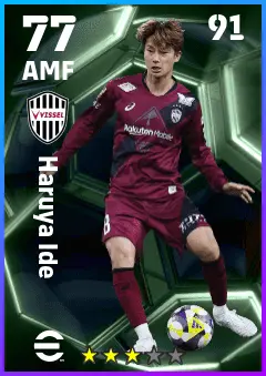 Haruya Ide eFootball 2026 player card — 77 OVR AMF