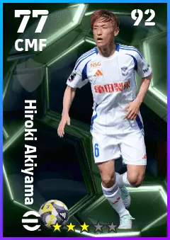 Hiroki Akiyama eFootball 2026 player card — 77 OVR CMF