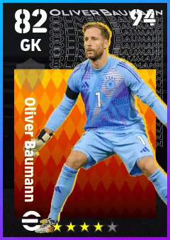Oliver Baumann eFootball 2026 player card — 82 OVR GK