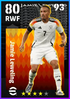 Jamie Leweling eFootball 2026 player card — 80 OVR RWF