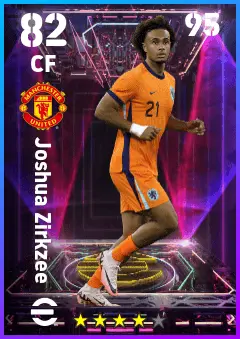 Joshua Zirkzee eFootball 2026 player card — 82 OVR CF