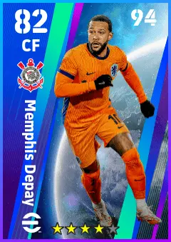 Memphis Depay eFootball 2026 player card — 82 OVR CF