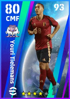 Youri Tielemans eFootball 2026 player card — 80 OVR CMF