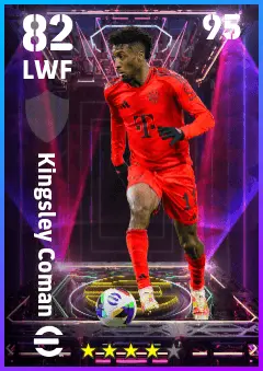 Kingsley Coman eFootball 2026 player card — 82 OVR LWF